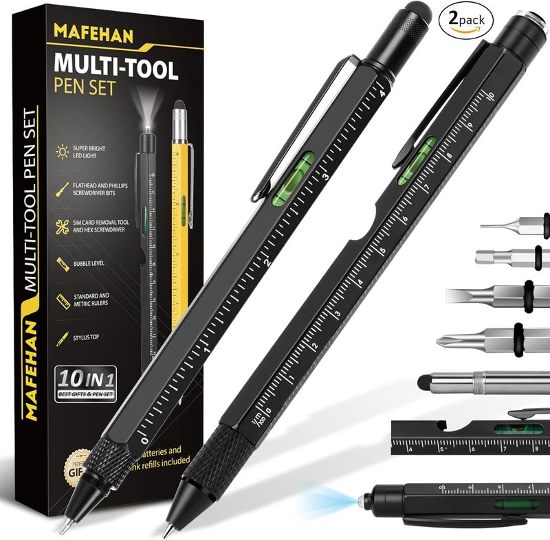 MAFEHAN Father's Day Gifts from Daughter Son Wife, 9 in 1 Multitool Pen, Gifts for Men Who Have Everything, Unique Gifts for Dad from Daughter Son, Dad Gifts for Him, Husband, Grandpa, Boyfriend - All Black - Image 1